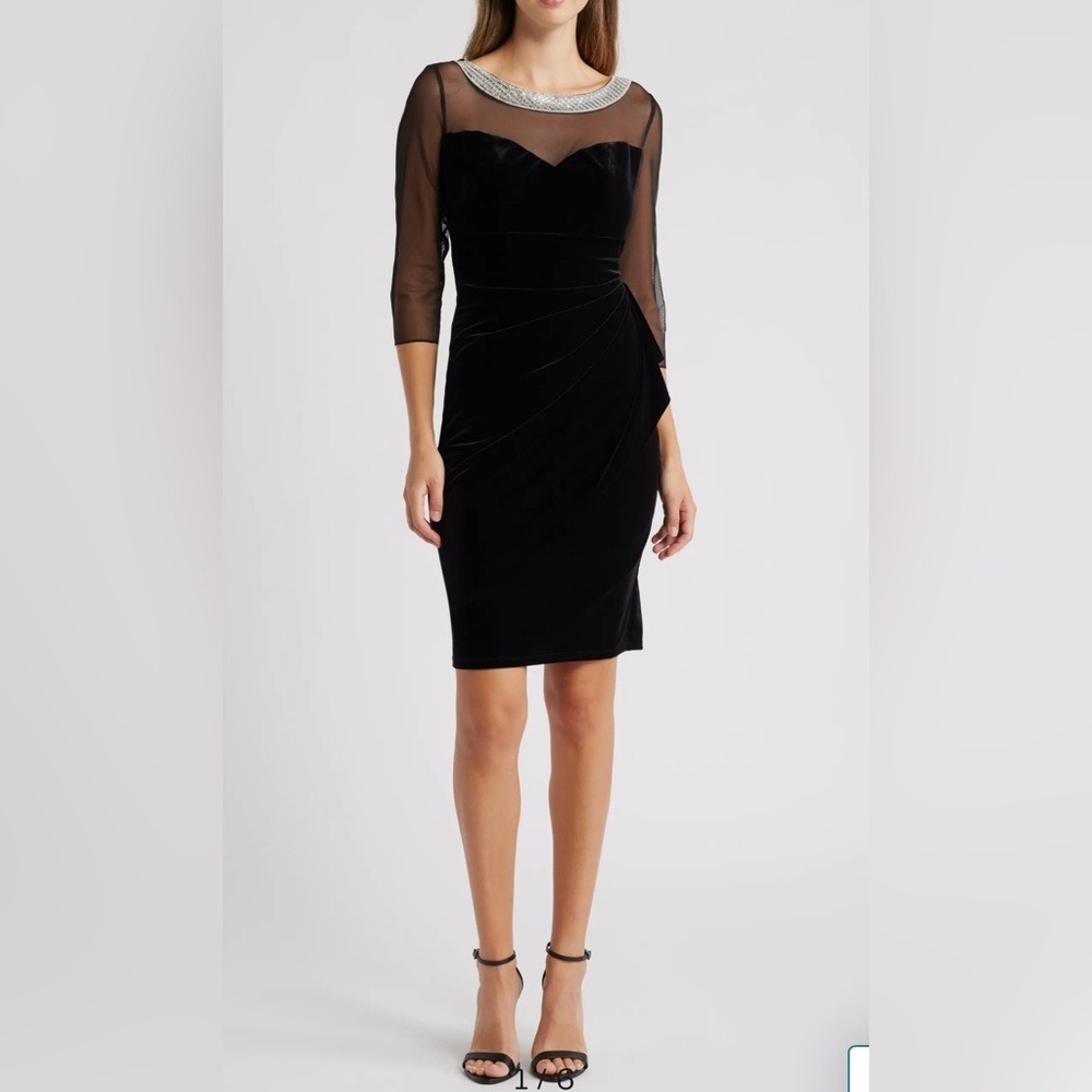 Alex Evening's Women's Black Velvet Mesh Cocktail Dress size 8